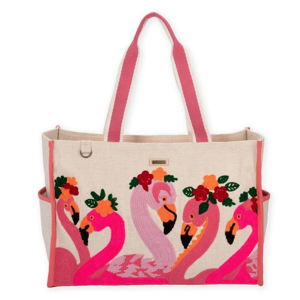 Floral Flamingos Shoulder Tote